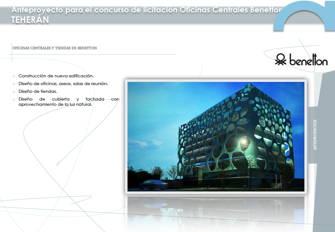 Anteproyecto para el concurso de licitación Oficinas Centrales Benetton. TEHERÁN